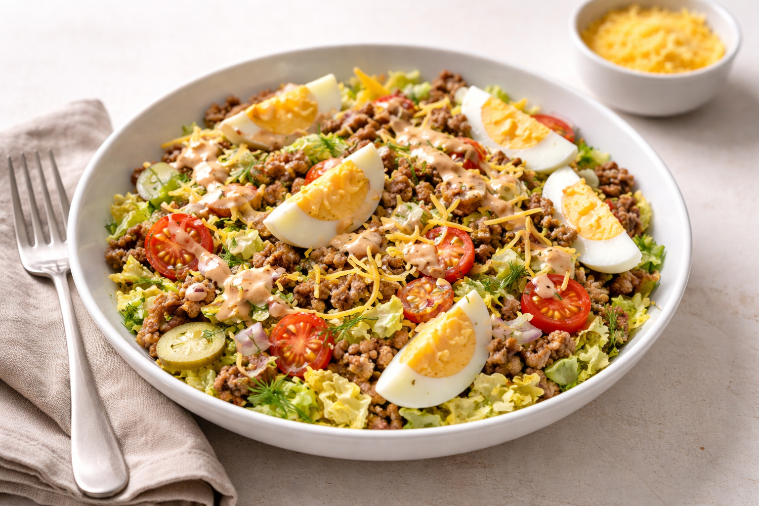Snelle Big Mac salade met gezondere saus (low carb)