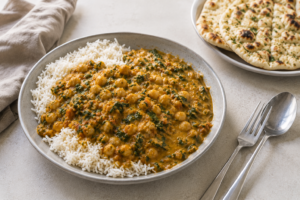 Romige-Indiase-curry-met-kikkererwten-en-spinazie