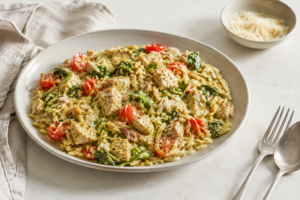 Romige-kip-pesto-orzo-uit-een-pan