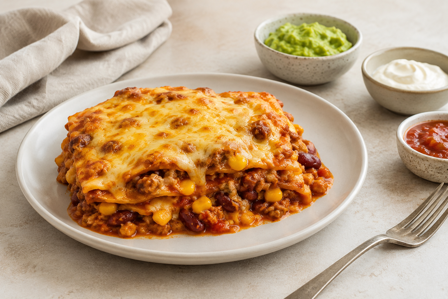 Mexicaanse lasagne met tortilla's en lekker veel kaas