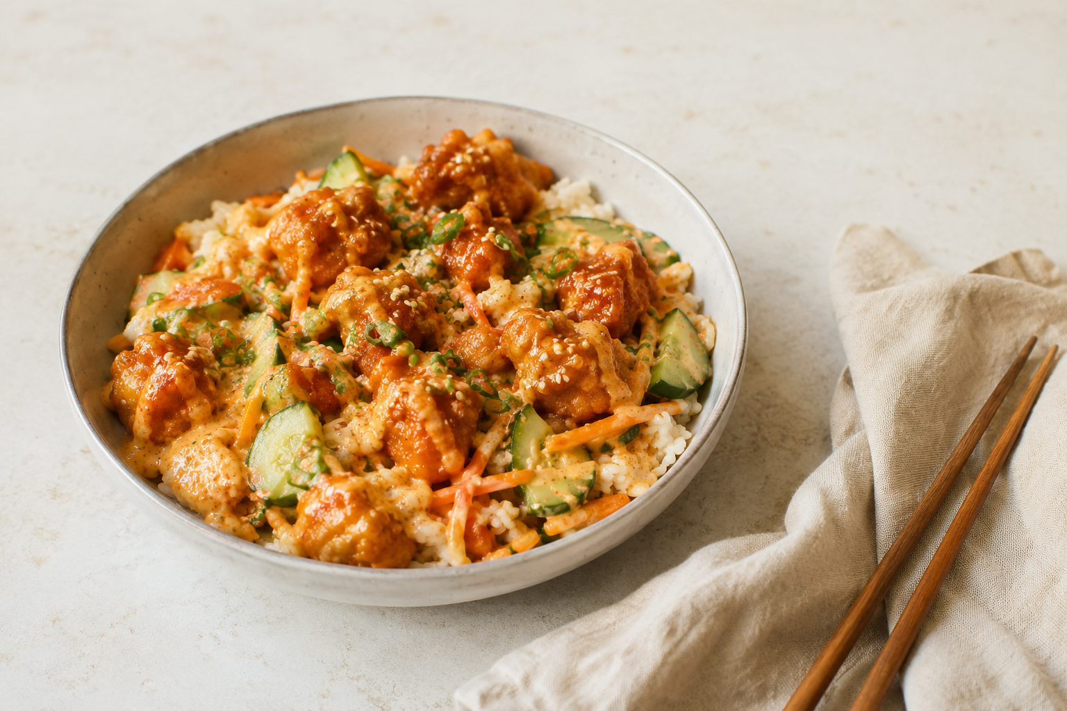 Koreaanse crispy bloemkool bowl (krokant & vega)
