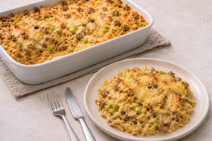 Romige-preischotel-met-orzo-en-gehakt