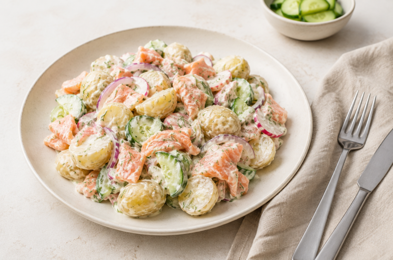 Frisse-krieltjessalade-met-gerookte-zalm-en-dille