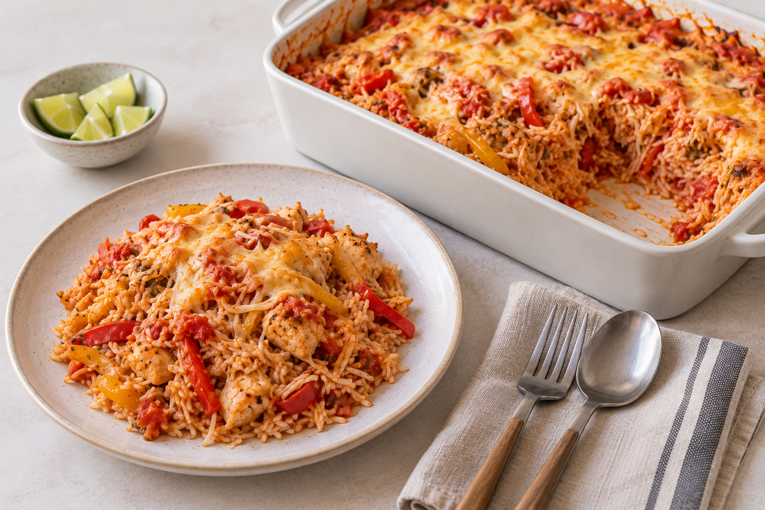 Kip fajita ovenschotel met rijst en kaas